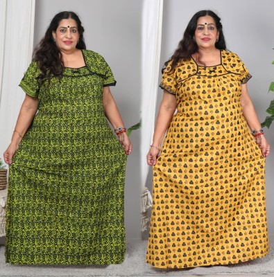 Plaful Women Nighty(Green, Yellow)