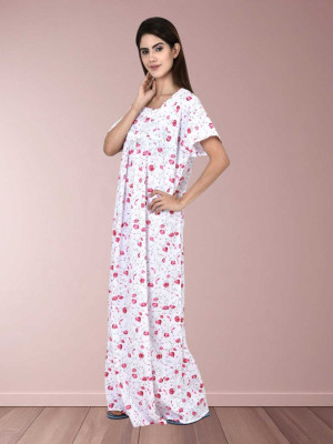 HOC Women Nighty(White, Red)