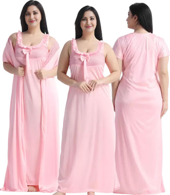 SHARSTI Women Nighty with Robe(Pink)