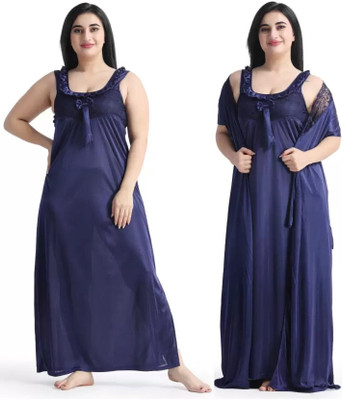 FusionVilla Women Nighty with Robe(Blue)