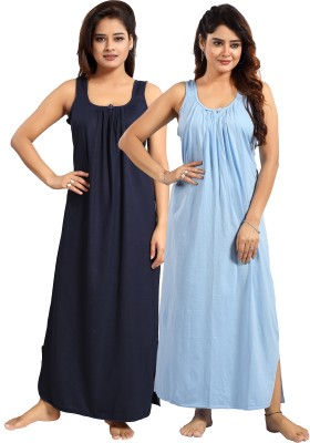 INNER BEATS Women Nighty Set(Blue, Dark Blue)