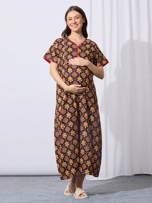 MomToBe Women Maternity/Nursing Nighty(Brown)