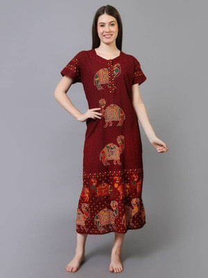 Hans Craft And Fashions Women Nighty(Maroon)