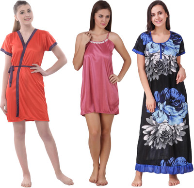 YUALIN CREATION Women Nighty Set(Blue)