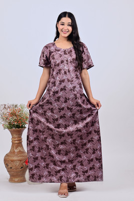 The Ravi Gold Print Women Nighty(Multicolor)