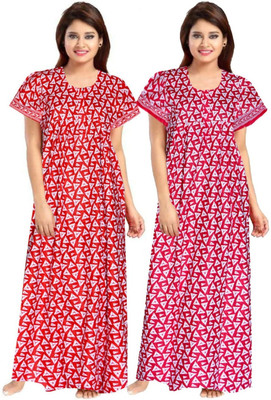 impression Women Nighty Set(Pink, Red)