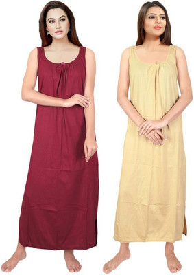 IIMPAHLA Women Nighty(Maroon, Beige)