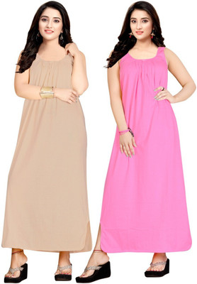 BROUZZZ4U Women Nighty Set(Pink, Beige)