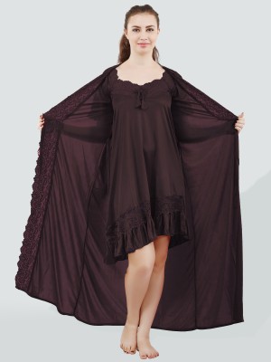 DreamBe Women Nighty with Robe(Brown)