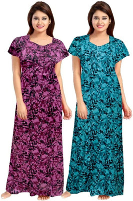 Savicreation Women Nighty Set(Purple, Green)