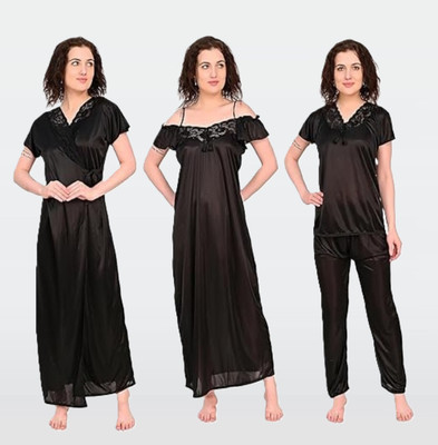 Fashonic Women Nightdress(Black)