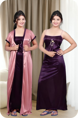 BMP Women Nighty with Robe(Pink, Purple)