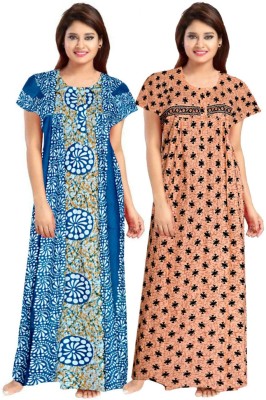 Hans Craft And Creation Women Nighty(Blue, Orange)