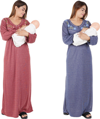 REN STAR Women Maternity/Nursing Nighty(Maroon, Blue)