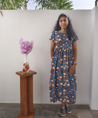 ZERISH Women Maternity/Nursing Nighty(Dark Blue)