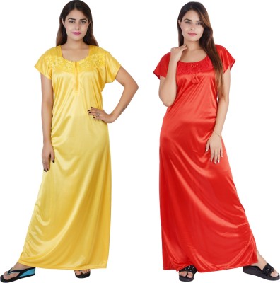 NACNO Women Nighty(Yellow, Red)