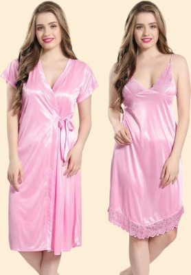 Roxworld Women Nighty Set(Pink)