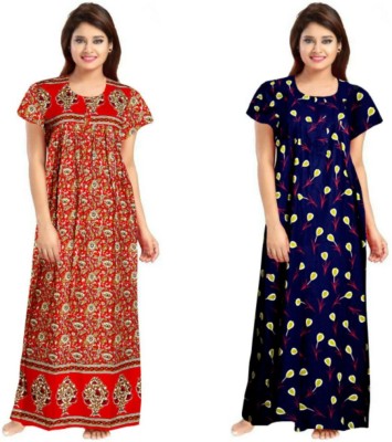 PMK FASHION Women Nighty Set(Red, Blue)