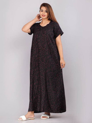 Ravi Gold Print Women Nighty(Black)
