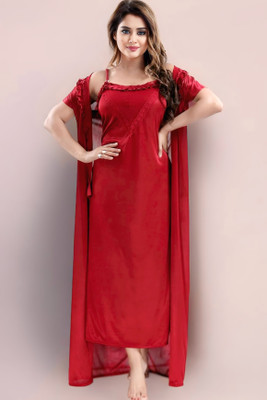 rani industries Women Nighty with Robe(Maroon)