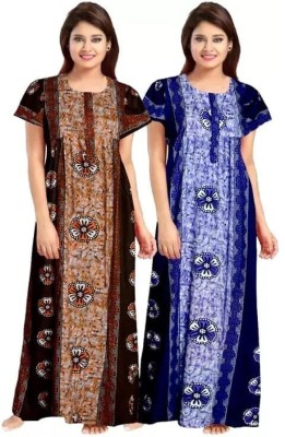 YUKATA Women Nighty(Brown, Blue)