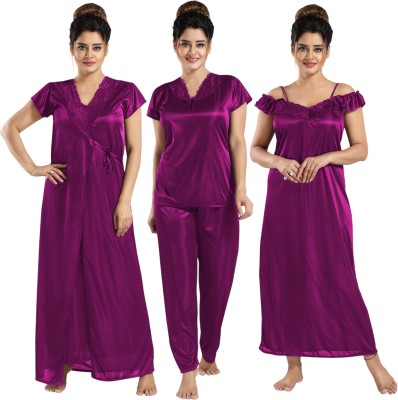 SIAMI Women Nighty Set(Black)