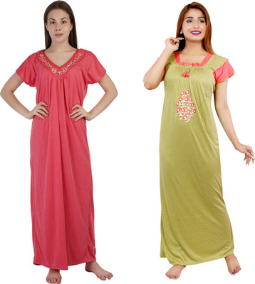 NACNO Women Nighty Set(Red, Green)