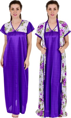 zulovia Women Nighty with Robe(Purple)