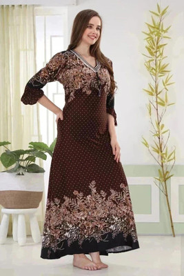 HouseOfCommon Women Nighty with Robe(Brown)