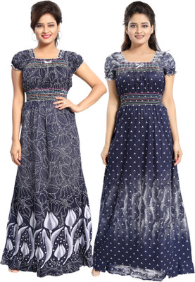Nighty King Women Nighty(Dark Green, White)
