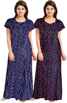 PrathaVastra Women Nighty(Blue, Purple)