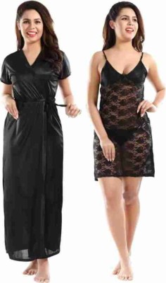 key occean Women Nighty with Robe(Black)