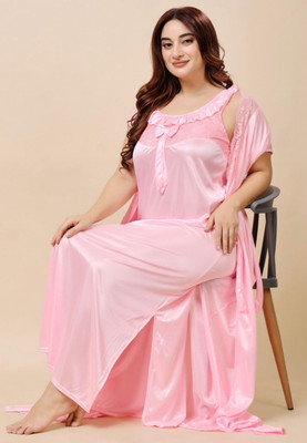 Mansey Women Nighty with Robe(Pink)