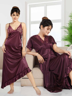 LIFE-TALE Women Nighty with Robe(Purple)