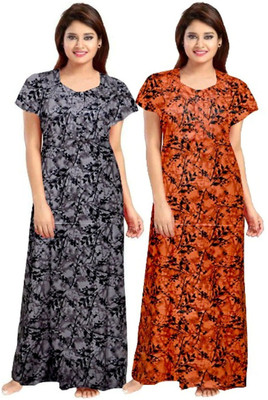 Khushi Print Women Nighty(Grey, Orange)
