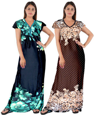 Hans Fashion ENT Women Nighty(Green, Brown)