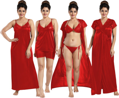 HouseOfCommon Women Nighty Set(Red)
