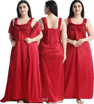 Mixopia Women Nighty Set(Maroon)