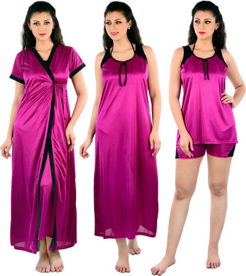 SENSLIFE Women Nighty with Robe(Pink)