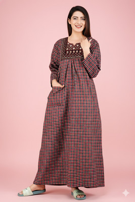 ANANT CREATION Women Nightdress(Red)