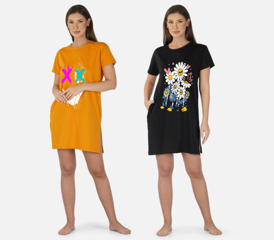 DreamBe Women Nightshirts(Yellow, Black)