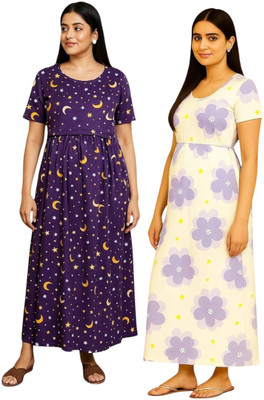 Juana Women Maternity/Nursing Nighty(White, Purple)