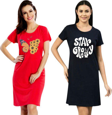 monaarch Women Nighty(Black, Red)