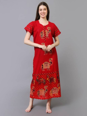Savicreation Women Nighty(Red)