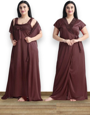 Nw Naughty Wish Women Nighty with Robe(Brown)