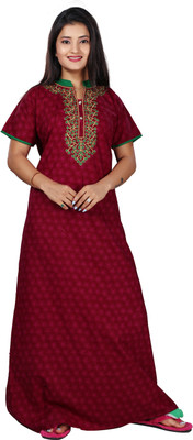 SHLOKE Women Nighty(Maroon)