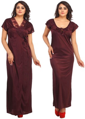 ROWENA Women Nighty with Robe(Maroon)