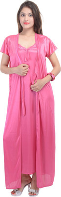 JABAMA Women Nighty with Robe(Pink)