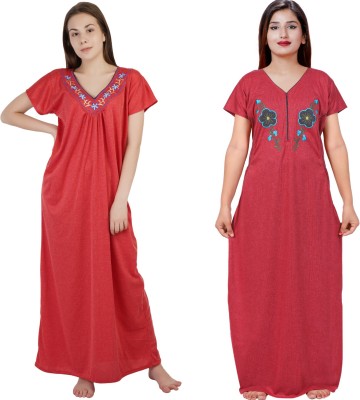 NACNO Women Nighty Set(Red, Maroon)