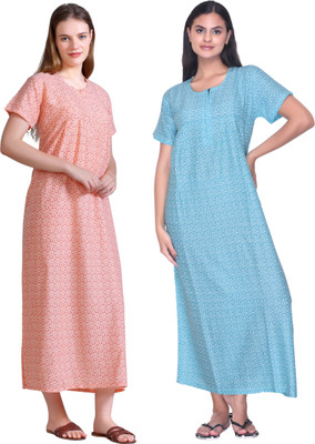 TRUDO Women Nighty(Orange, Light Blue)